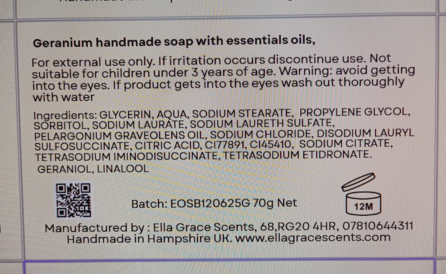 Geranium essential oil basin soap