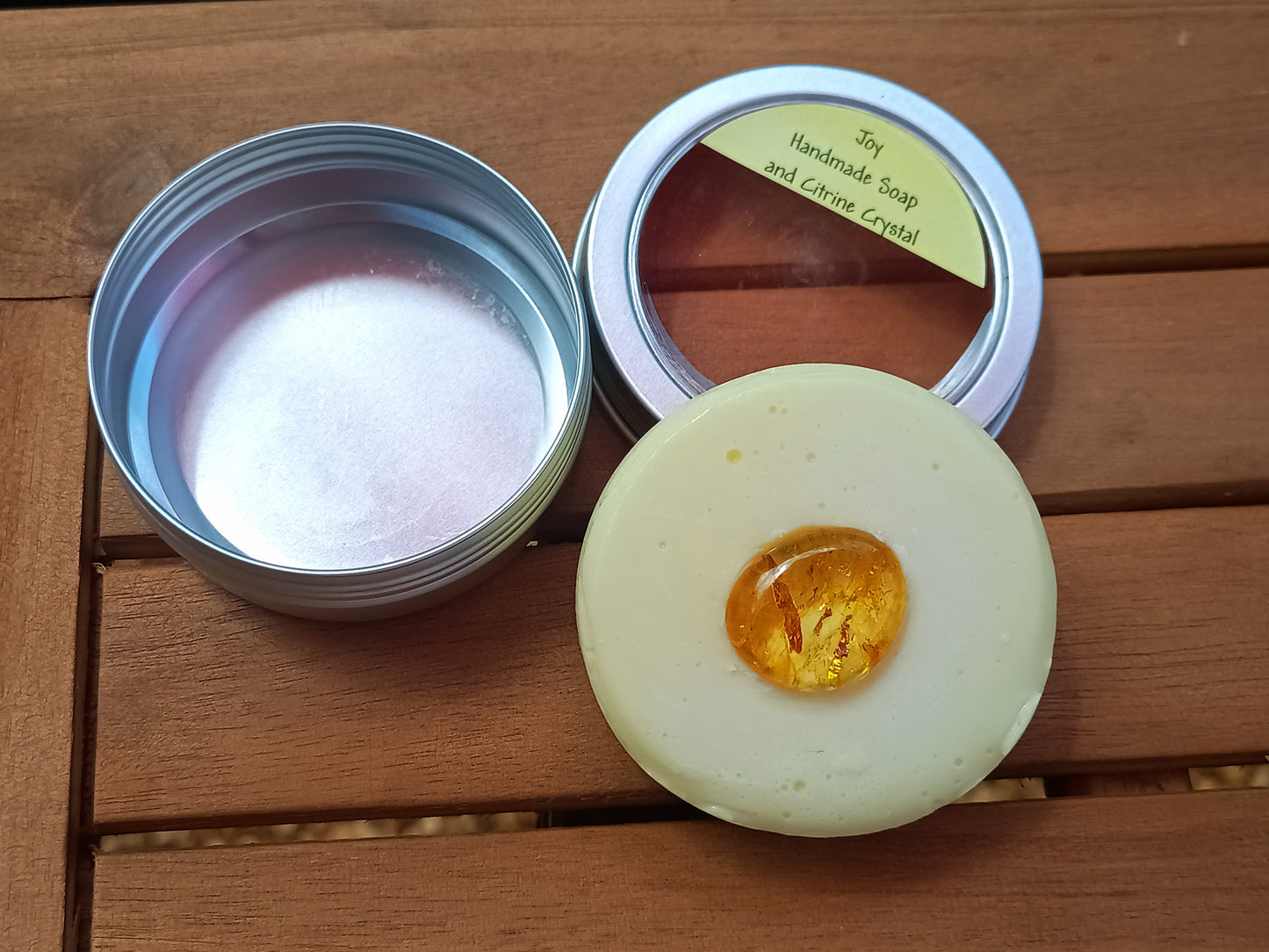 Joy handmade mild soap with a Citrine embed crystal