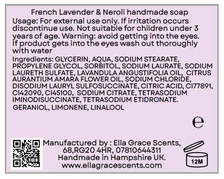French Lavender & Neroli essential oil soap slice