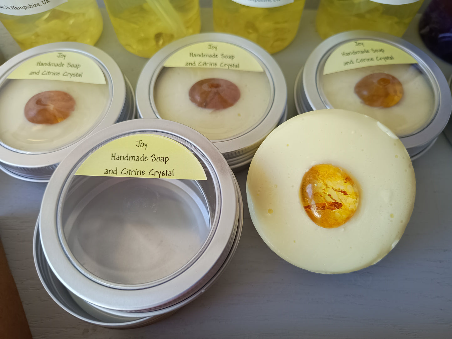 Joy handmade mild soap with a Citrine embed crystal