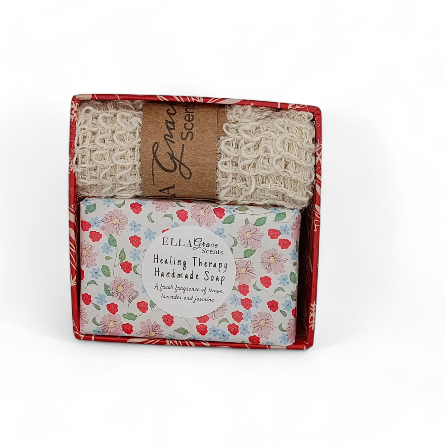 Small Christmas box with a wellness soap and Sisal soap saver bag