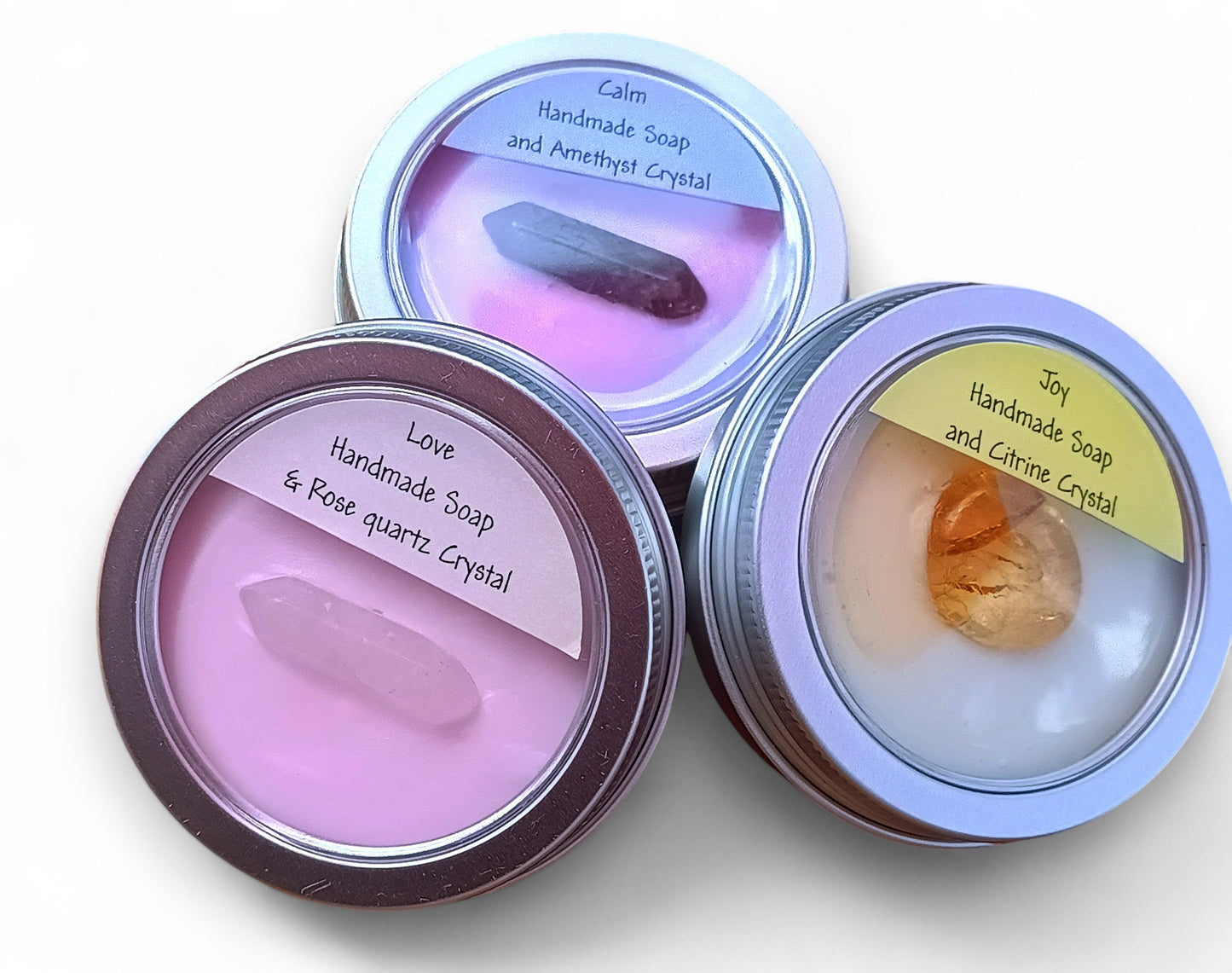 Calm handmade mild soap with a Amethyst embed crystal