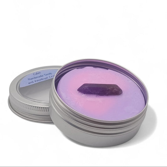 Calm handmade mild soap with a Amethyst embed crystal