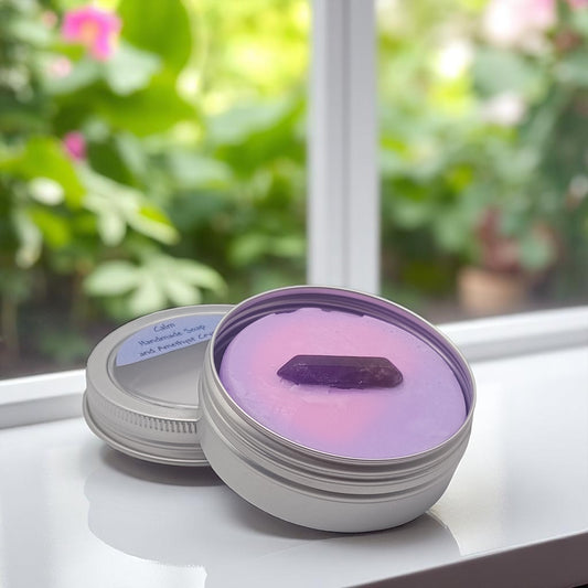 Calm handmade mild soap with a Amethyst embed crystal