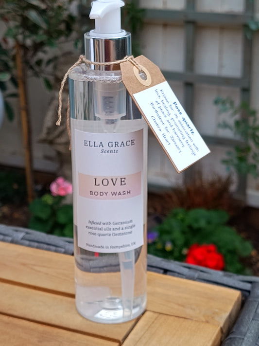 Love - Rose quartz crystal body wash Geranium essential oil