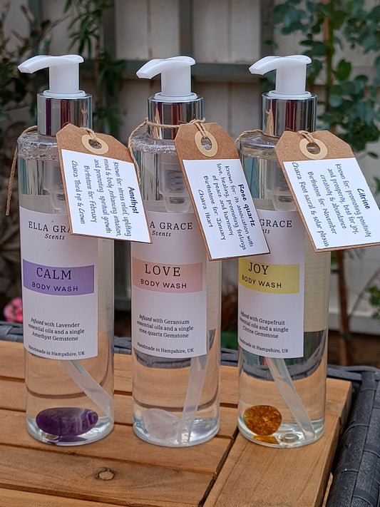 Love - Rose quartz crystal body wash Geranium essential oil