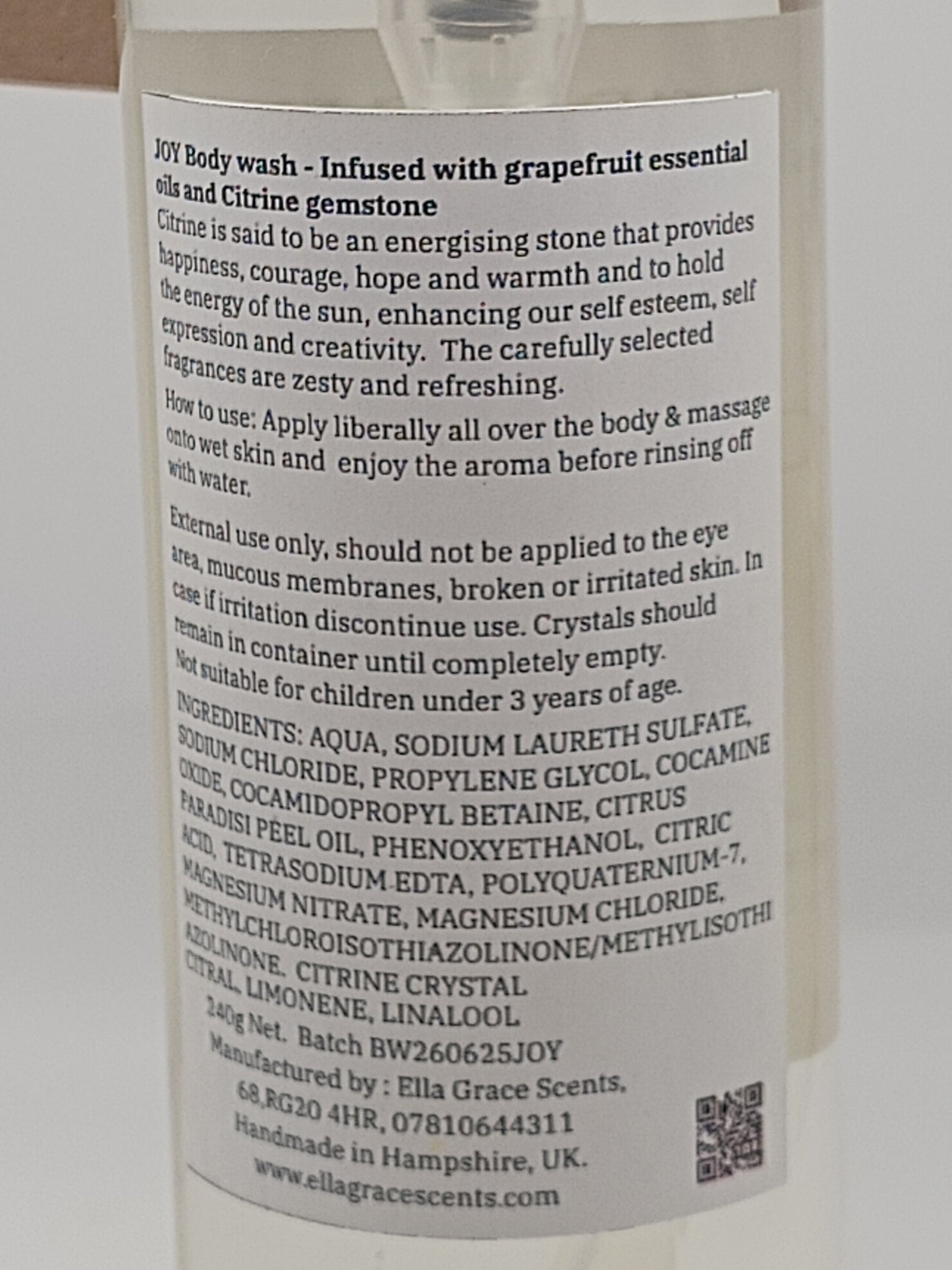Joy - Citrine crystal body wash with Grapefruit essential oil