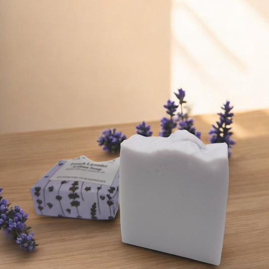 Lavender essential oil soap slice