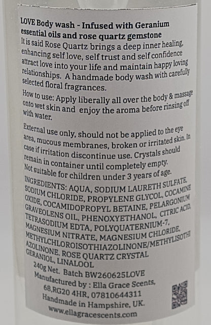 Love - Rose quartz crystal body wash Geranium essential oil
